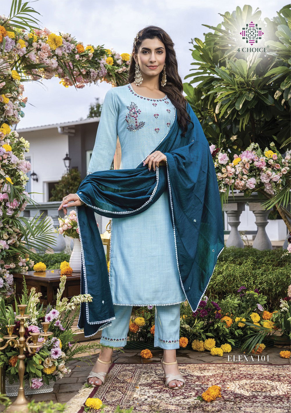 4 Choice Elexa Printed Viscose Kurti Pant With Dupatta Collection
